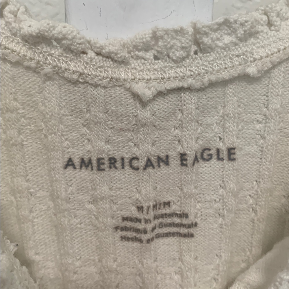 American Eagle White Ribbed Ruffle Trim Tank Top Size Medium - Picture 3 of 7